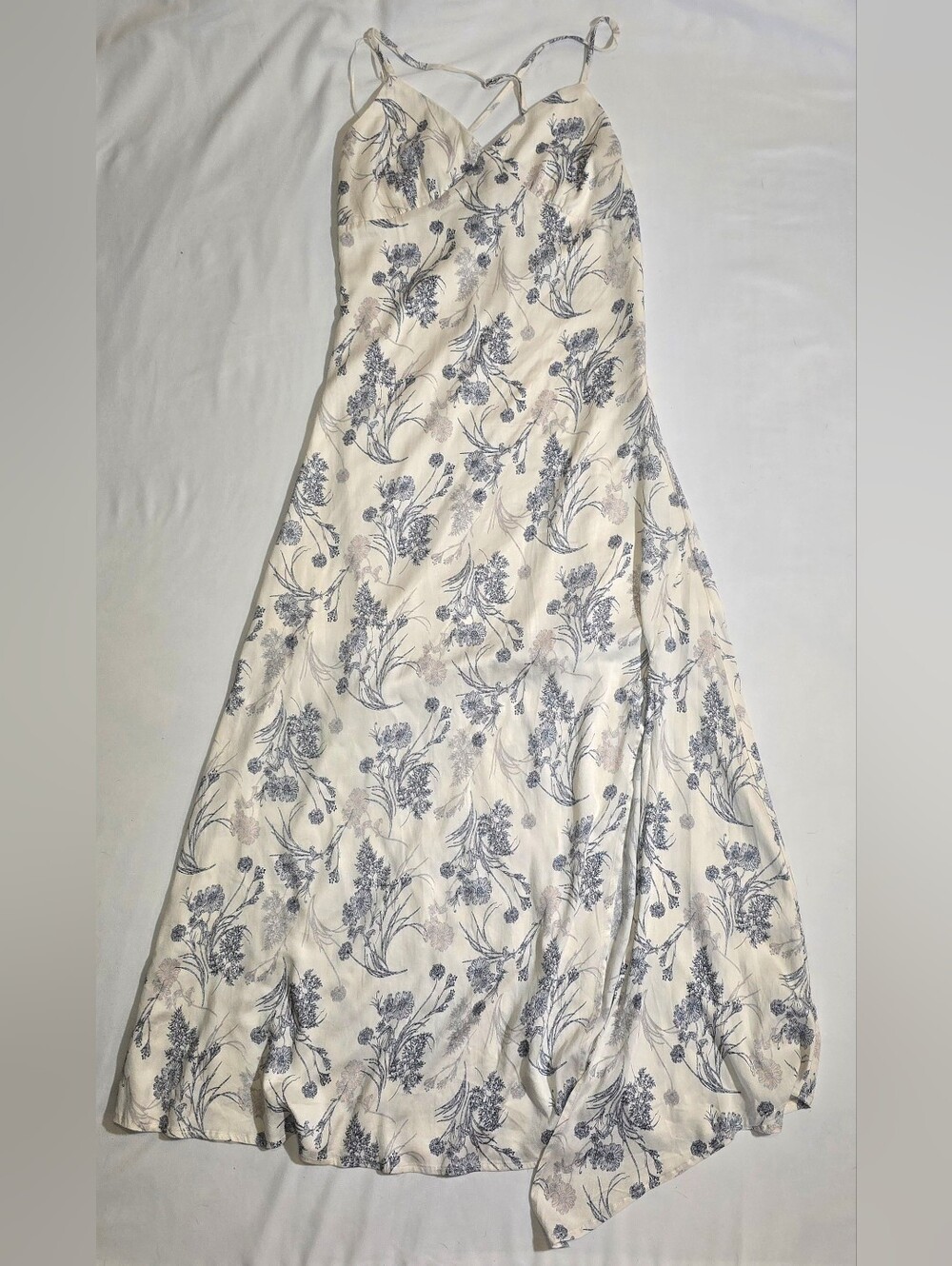 Blue B Collection Cream Blue Floral Slip Maxi Dress Size S High Slit